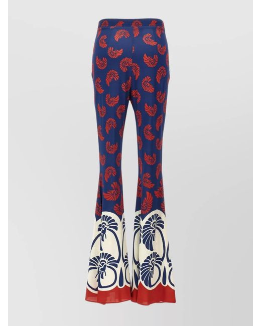 LaDoubleJ Blue Flared Pants With Contrasting Hem And Nautilus Shell Print