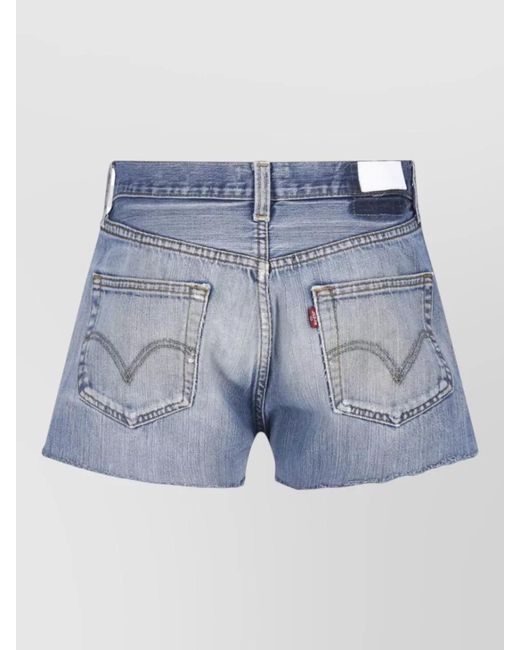 Re/done Blue Straight Shorts Frayed Hem Belt Loops Pockets