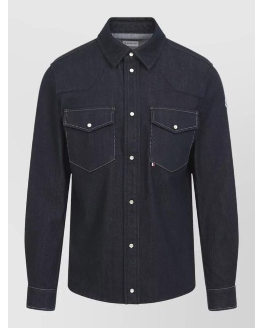 Moncler Blue Denim Western Shirt Pointed Collar Pockets for men