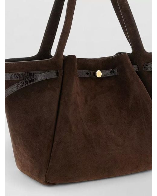 Tory Burch Brown Romy Tote Bag Contrast Trim Crocodile