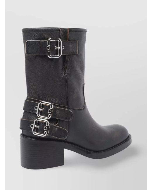 Chloé Black Leather Buckled Ankle Boots