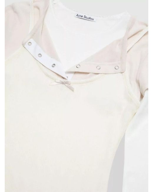Acne White Ribbed Long Sleeve Top Bow Detail
