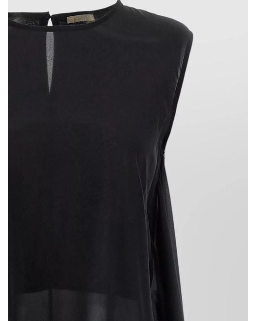 DI.LA3 PARI' Black Layered Sleeveless Top Sheer Keyhole Design