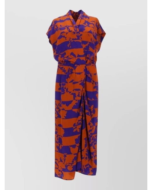 Dries Van Noten Red Floral Wrap Maxi Dress V Neck Cap Sleeves