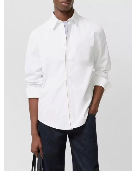 Burberry White Check Pattern Shirt Button Down Collar for men