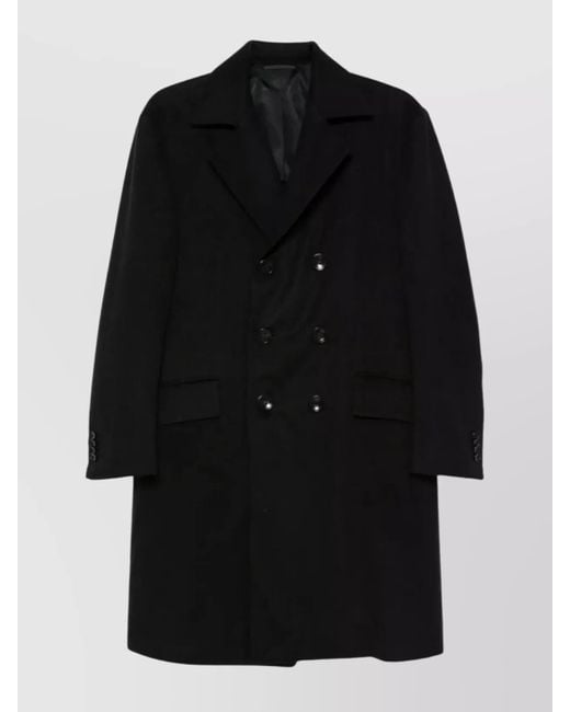 Kiton Black Coat With Peak Lapels And Welt Pockets for men