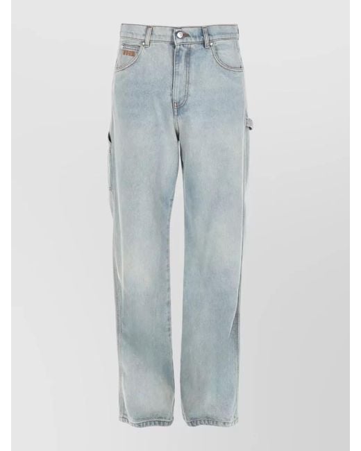 MSGM Blue Logo Jeans Straight Leg Five Pocket for men