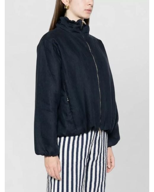 Herno Blue Linen Single-Breasted Coat