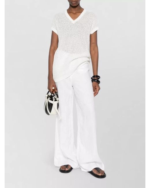 Fabiana Filippi White V Neck Sequin Knit Short Sleeve Top