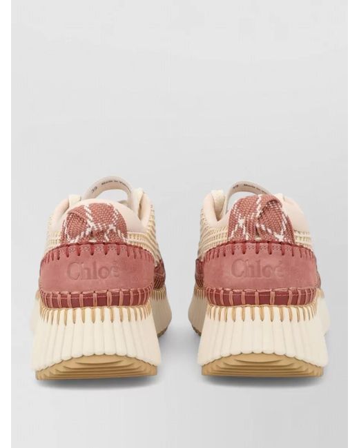 Chloé Natural Lace Up Shoes Contrasting Panels Textured Sole