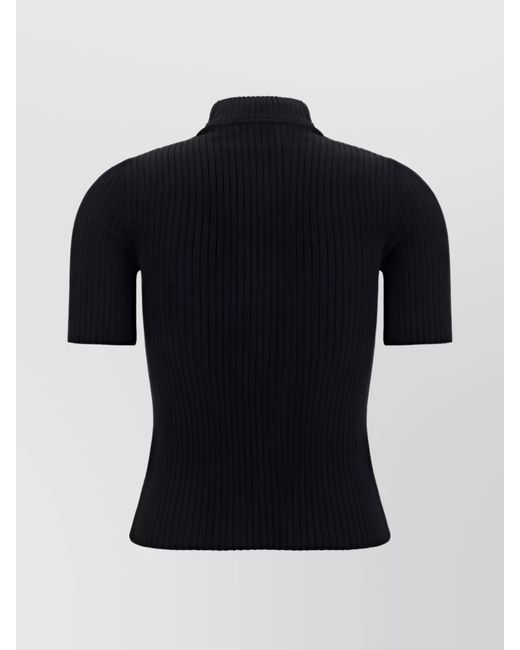 Courreges Black Ribbed Slim-Fit High-Neck Short-Sleeve Knitted Top