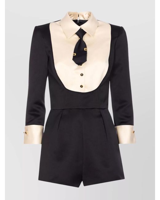 Elisabetta Franchi Black Suit With Contrasting Collar And Long Sleeves