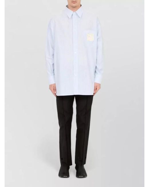 MM6 by Maison Margiela White Longline Striped Shirt Long Sleeves Collar for men