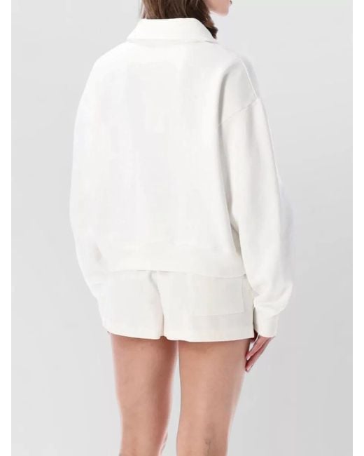 Sporty & Rich White New York Long Sleeve Polo Sweatshirt