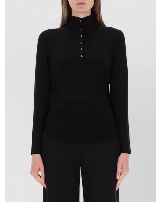 Theory Black Henley Jersey Top Button Detail High Collar