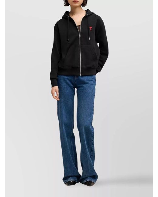 AMI Black Cotton Zip-Up Hoodie for men