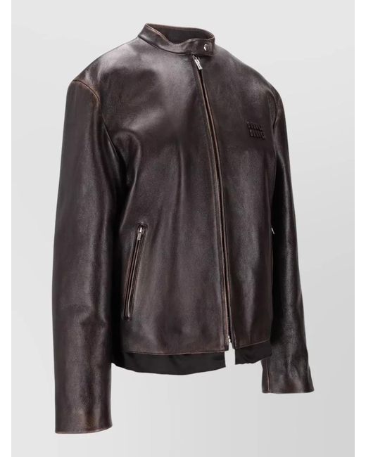 Miu Miu Black Nappa Leather Logo Jacket