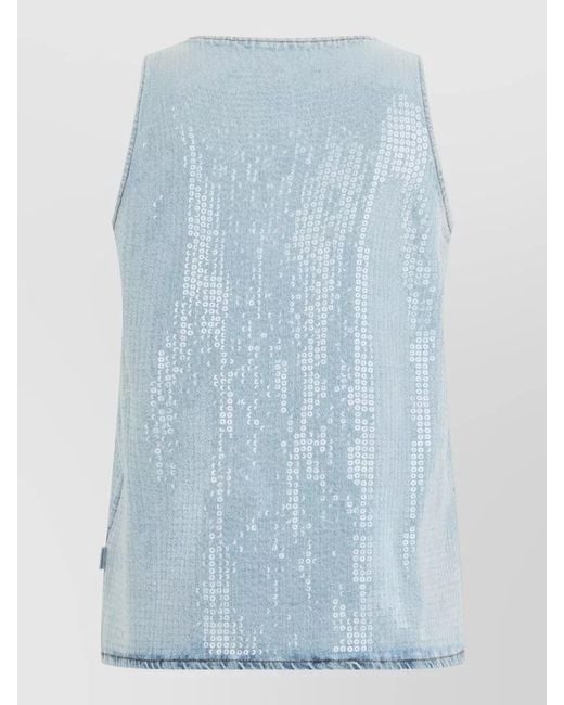 7 For All Mankind Blue Denim Top Featuring Transparent Sequins