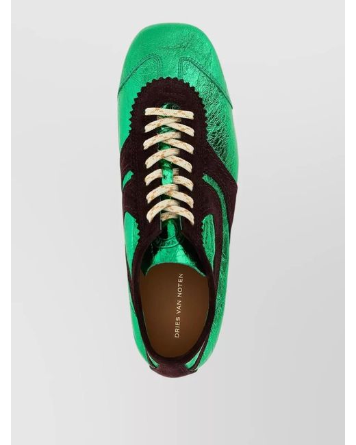 Dries Van Noten Green Leather Low-Top Sneakers