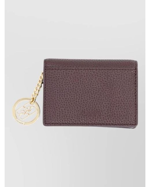 Ganni Purple Leather Flap Card Holder