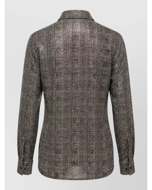 Ermanno Scervino Gray Check Sequin Shirt Collared Long Sleeves