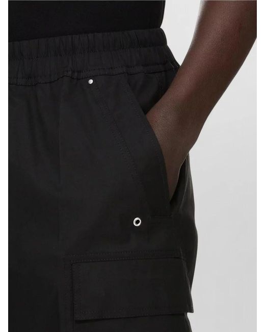 Rick Owens Black Cotton Knee-Length Wide-Leg Track Shorts for men