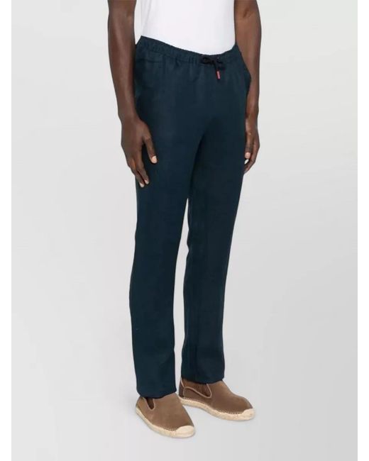 Kiton Blue Linen Drawstring Regular Trousers for men