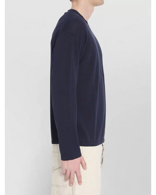 Roberto Collina Blue Cotton Crewneck Sweater Long Sleeves for men