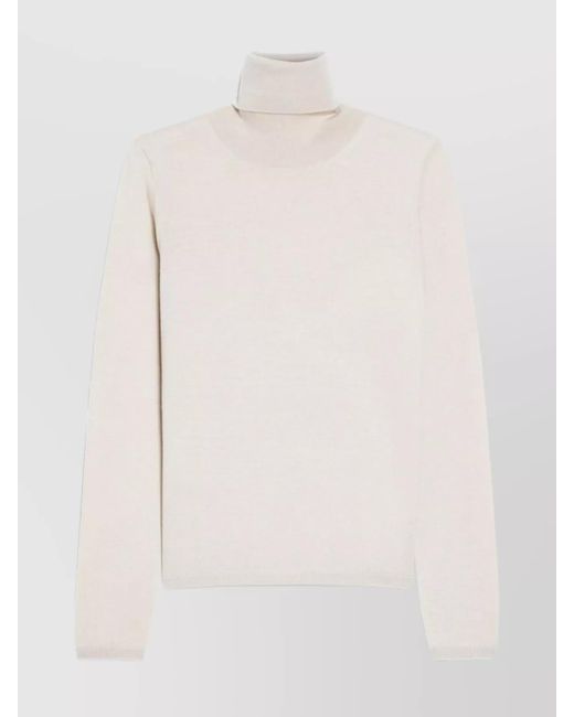 Max Mara White Cashmere Fine-Knit Turtleneck Sweater
