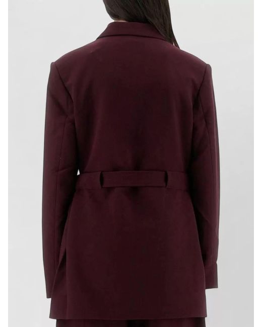 Ganni Red Crepe Blazer Belted Waist Long Sleeves