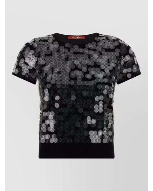Max Mara Black Virgin Wool Sequined Short-Sleeve Sweater