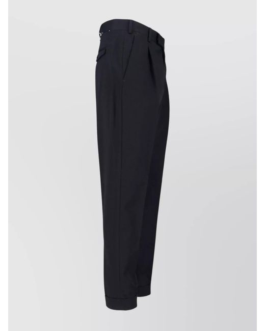 PT Torino Blue Virgin Wool Pleated Straight-Leg Tailored Trousers for men