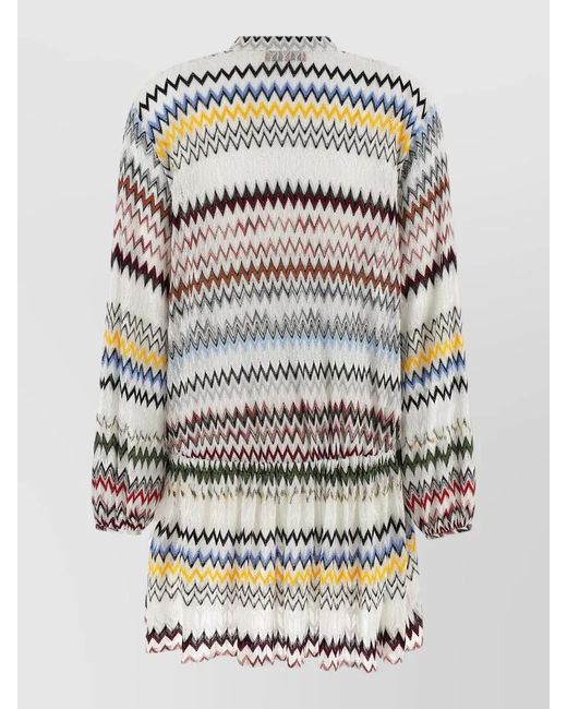 Missoni Gray Chevron Dress Long Sleeves Tie Waist
