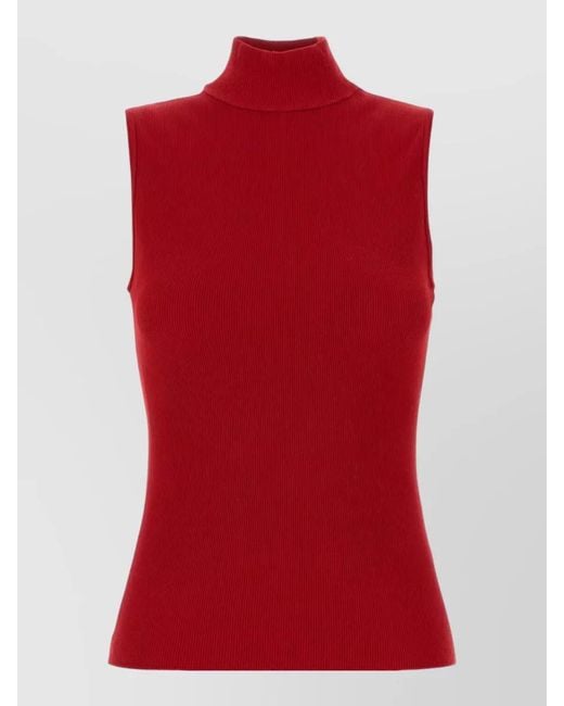 Loewe Red High Neck Ribbed Sleeveless Knit Top
