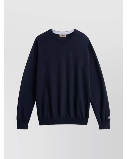 Woolrich Blue Cotton Crewneck Jumper for men