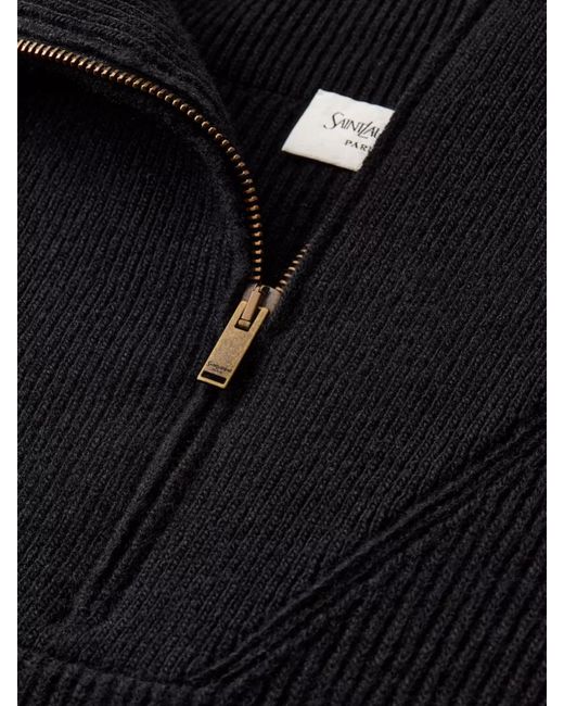 Saint Laurent Black Wool Ribbed Half-Zip Sweater for men