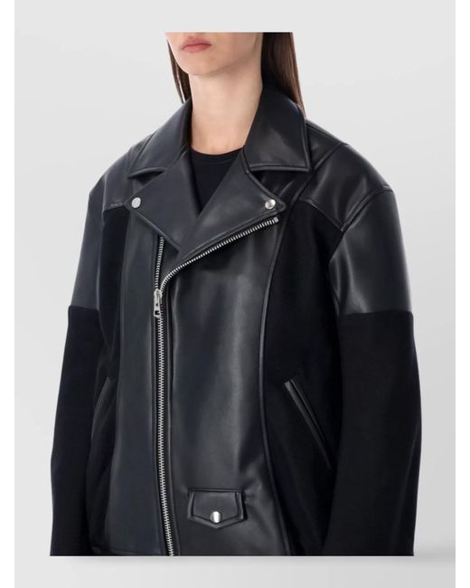 Junya Watanabe Blue Modern Biker Jacket With Wool And Leather
