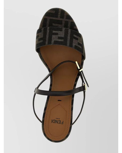 Fendi Metallic Leather Ff Jacquard Block Heel Sandals