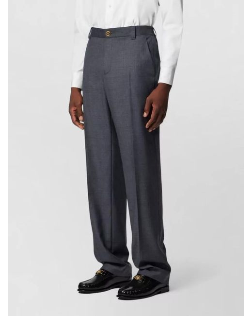 Versace Blue Wool Straight-Leg Trousers for men