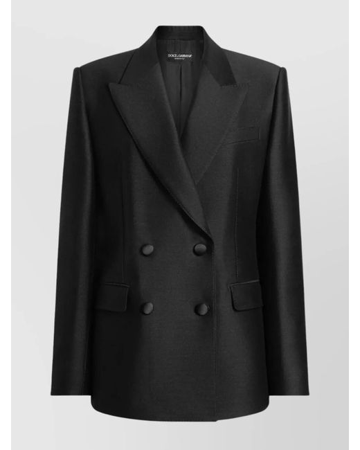 Dolce & Gabbana Black Wool Silk Double-Breasted Blazer