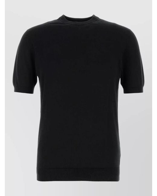 Fedeli Black Cotton Sweater Short Sleeves Ribbed Trim for men