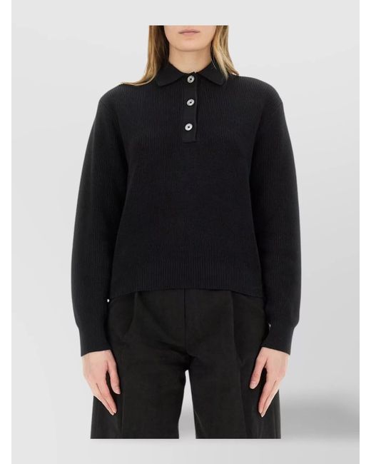 Studio Nicholson Black Cotton Regular-Fit Knit Polo Shirt