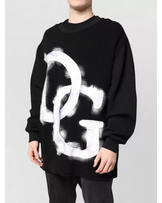 Dolce & Gabbana Black Cotton Logo Print Pullover Sweater for men