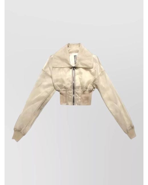 Rick Owens White Cropped Bomber Jacket Sheer Open Collar