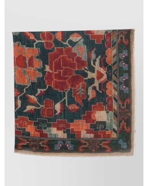 Pierre Louis Mascia Multicolor Cashmere Scarf Floral Print Geometric Border
