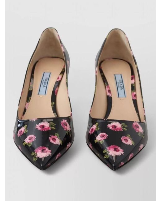 Prada Black Floral Patent Leather Stiletto Heel Pumps