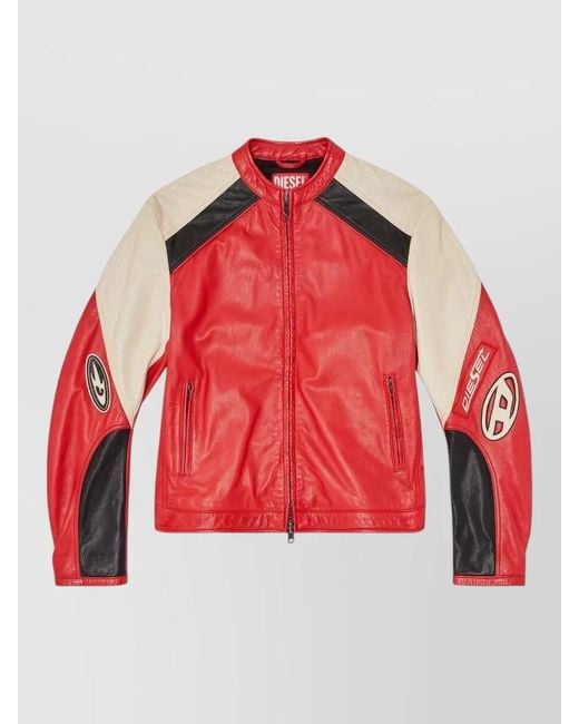 DIESEL Red Leather Coat for men