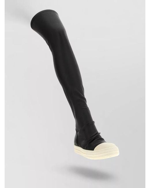 Rick Owens Black Over The Knee Leather Stretch Sneakers