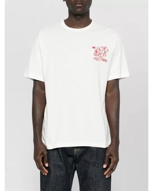 KENZO White Cotton Embroidered T-Shirt for men