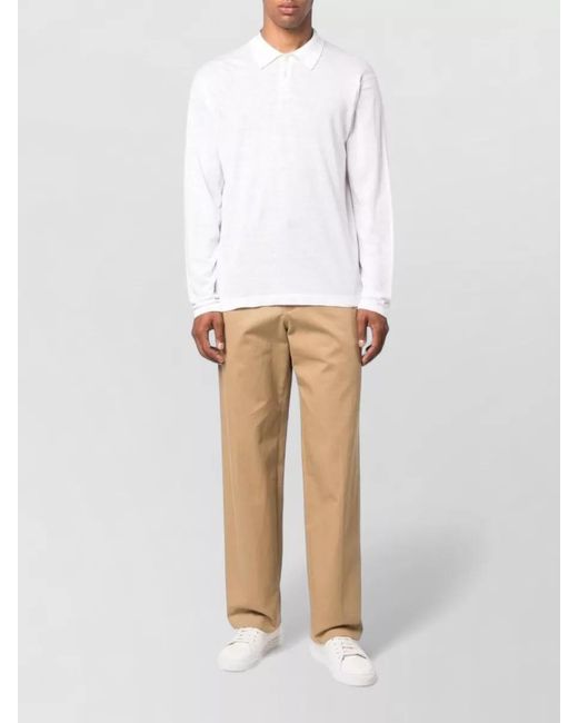 Paltò White Long Sleeve Linen Blend Polo Shirt for men